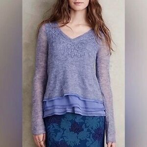 EUC Anthro Alpaca Wool Layered Gauze Sweater Top Periwinkle Medium